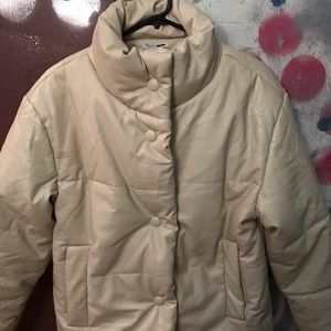 Leather puffer jacket